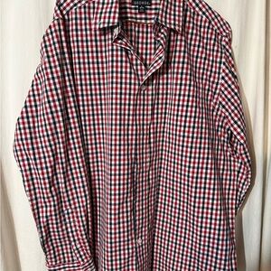 George Men's Casual Red and Blue Plaid Shirt
